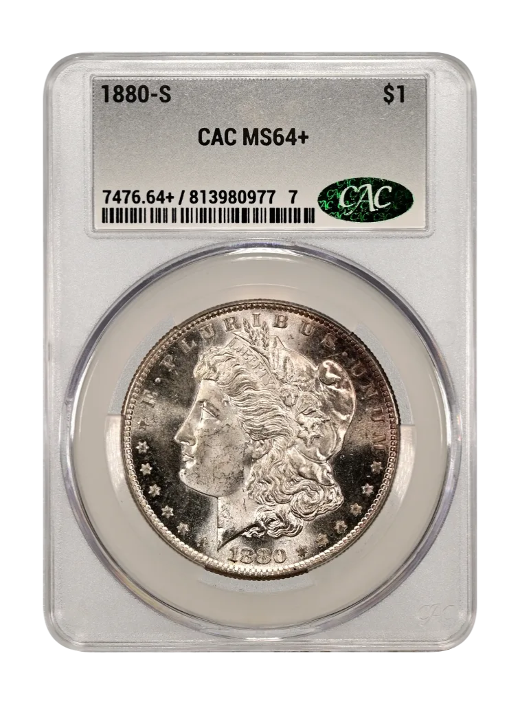 1880-S $1 CACG MS 64 + Morgan 90% Silver Dollar Some Pretty Rim Toning