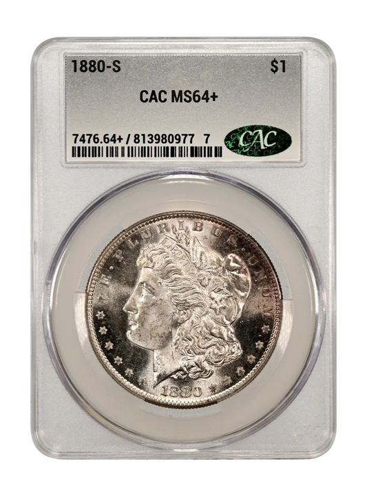 1880-S $1 CACG MS 64 + Morgan 90% Silver Dollar Some Pretty Rim Toning