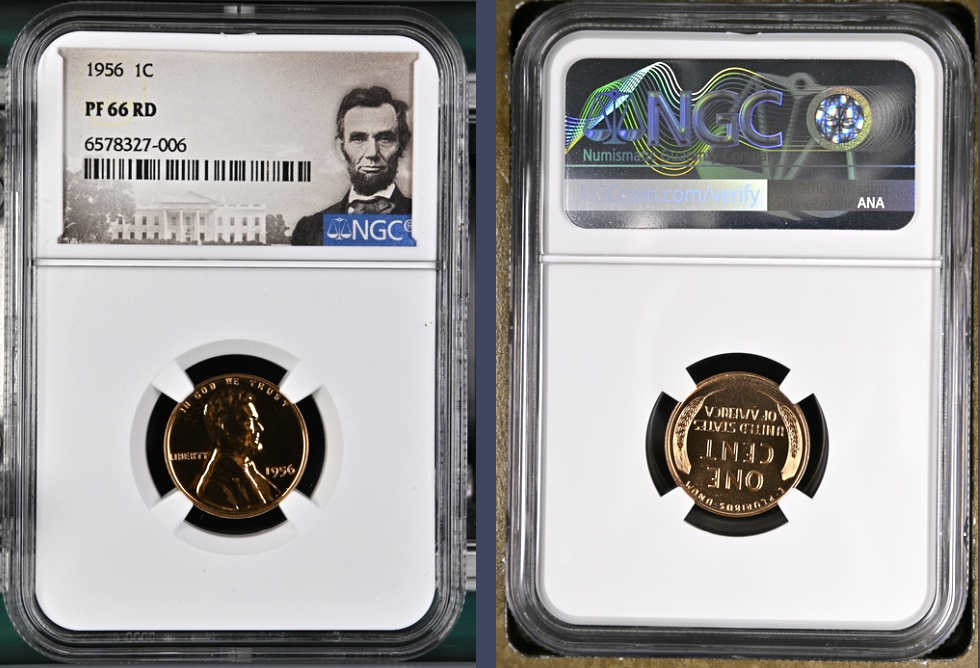 1956 LINCOLN CENT 1C NGC PF 66 RD Special Lincoln Label Fire Red Color Coin