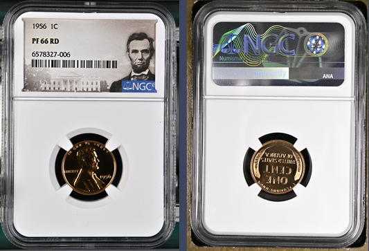 1956 LINCOLN CENT 1C NGC PF 66 RD Special Lincoln Label Fire Red Color Coin