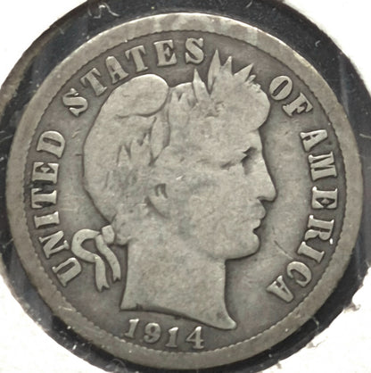 1914 P Barber Dime 🥈90% Silver🥈 Very Good Detailed Circulated Condition