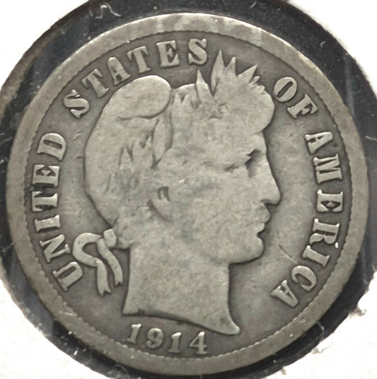 1914 P Barber Dime 🥈90% Silver🥈 Very Good Detailed Circulated Condition