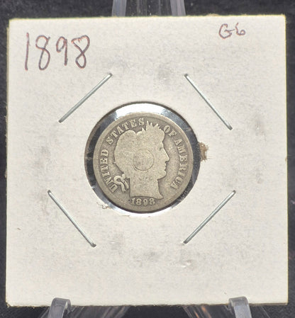 1898 Barber Dime 🥈90% Silver🥈Good Detailed Condition Coin Roller Cheek Scar