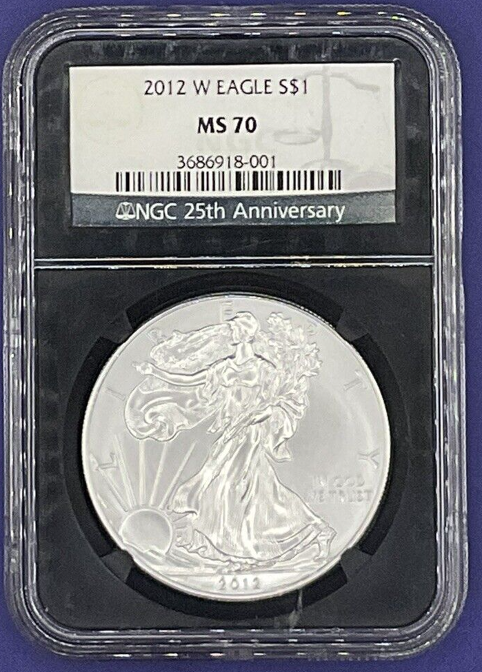 🎯2012 $1 American Silver Eagle Dollar Coin NGC MS70 25th Anniversary Black Core
