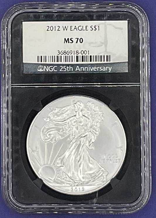 🎯2012 $1 American Silver Eagle Dollar Coin NGC MS70 25th Anniversary Black Core