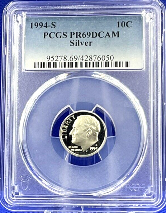 1994 S 10C Roosevelt Dime Proof ✅ PCGS  ✅  PR69 DCAM 🔥 Blue Label
