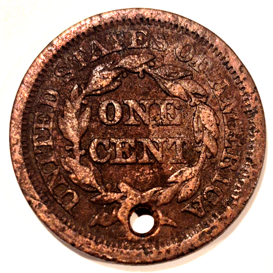 1846 Braided Hair Large Cent Harder to Find Small Date Necklace Hole