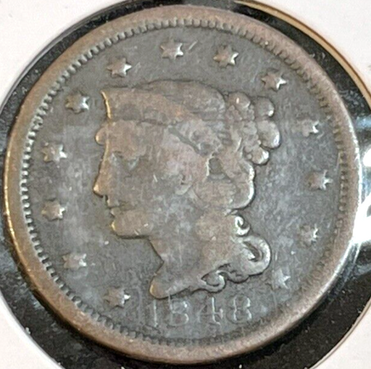 ✅ 1848 Coronet Braided Hair Large Cent Nice Color & Detail