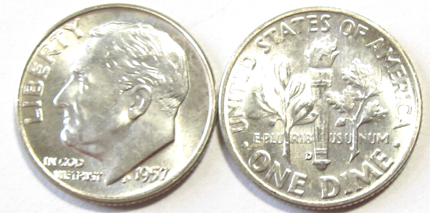 ✅ 1957-D Roosevelt Dime 90% Silver BU Uncirculated 10c US Coin