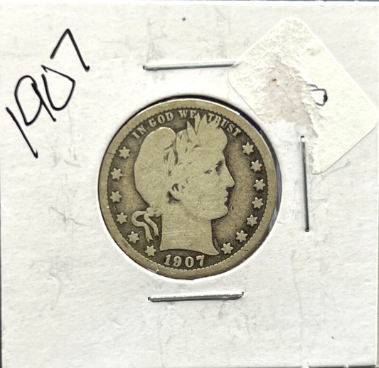 1907 Barber 90% Silver Quarter 25c Very Collectible Coin
