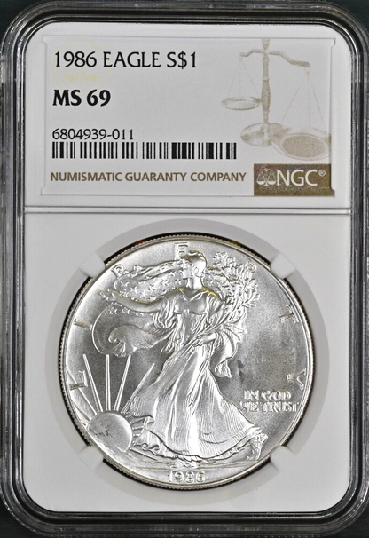 U.S. 1986 American Silver Eagle - NGC Slabbed - Uncirculated, MS69 - Fresh Grade