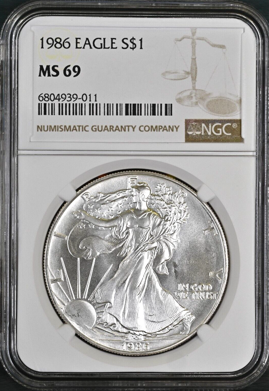 U.S. 1986 American Silver Eagle - NGC Slabbed - Uncirculated, MS69 - Fresh Grade