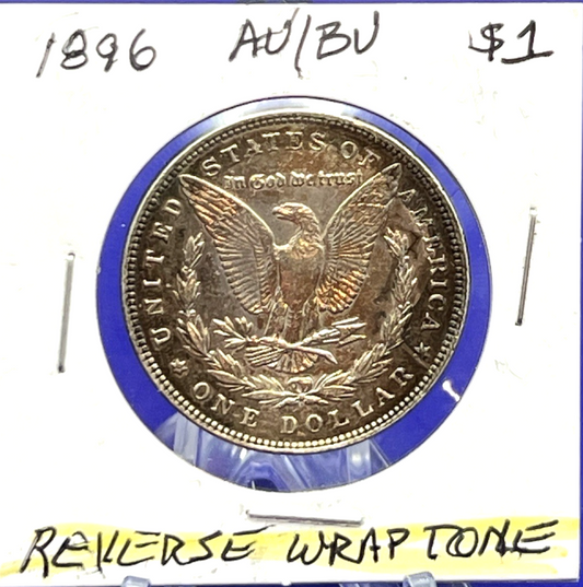 1896 Morgan $1 Dollar 90% Silver Wrapper Toned Circle Reverse of Coin