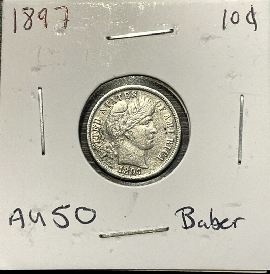 1897 Barber 90% Silver Dime  Old Coin Flip Writing and Information Semi Key Date