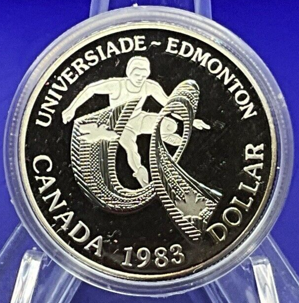 1983 Canada Proof Silver $1 Dollar Edmonton University Games  w/ OGP & Capsule