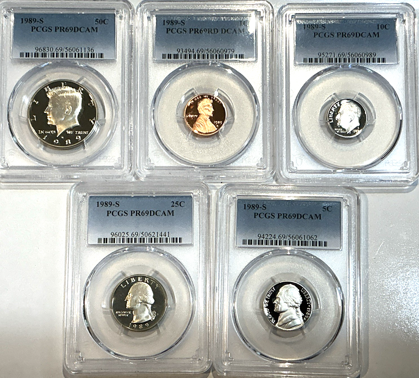 1989-S Proof Set Date 5 Coin Newly Graded PCGS PR69 DCAM Perfect Gift