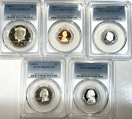 1989-S Proof Set Date 5 Coin Newly Graded PCGS PR69 DCAM Perfect Gift