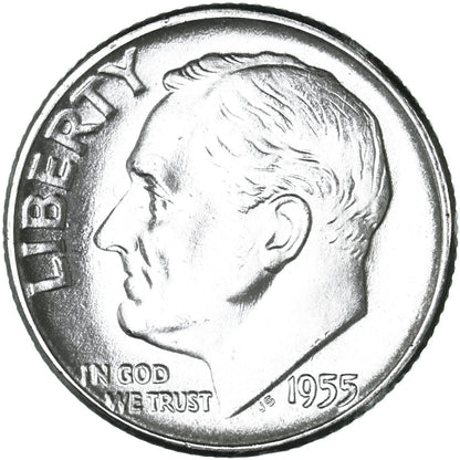 1955-P 90% Silver Roosevelt 10c Dime Gem BU UNCIRCULATED from OBW Roll Free SHIP
