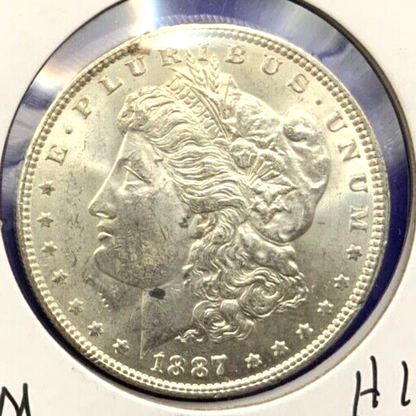 1887 Morgan 90% Silver Dollar BU Gem Shiny, Bright, Well Struck Coin