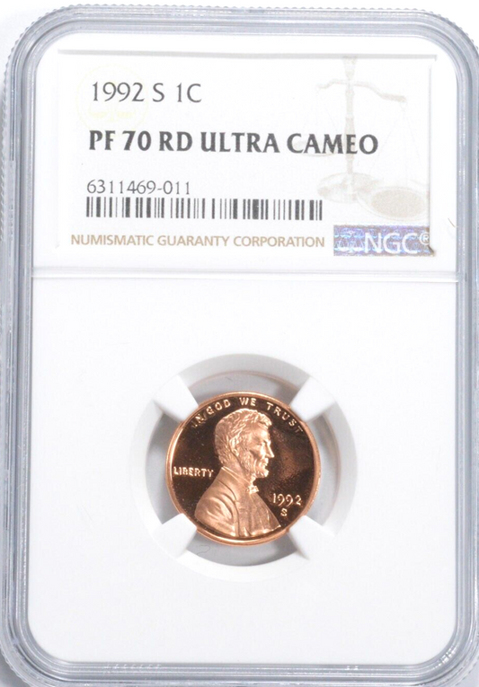 1992-S Lincoln Memorial Cent PF70 ULTRA CAMEO NGC Graded - PERFECT PROOF
