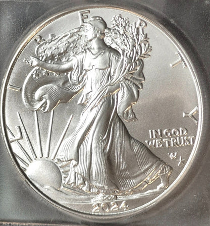 Low Mintage 2024 1 Oz American Silver Eagle Star Privy ICG MS69 Slab Blast White