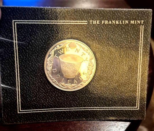 OGP 1985 $20 Dollar B.V. Islands TREASURE Porcelain Cup Proof .925% Silver Coin
