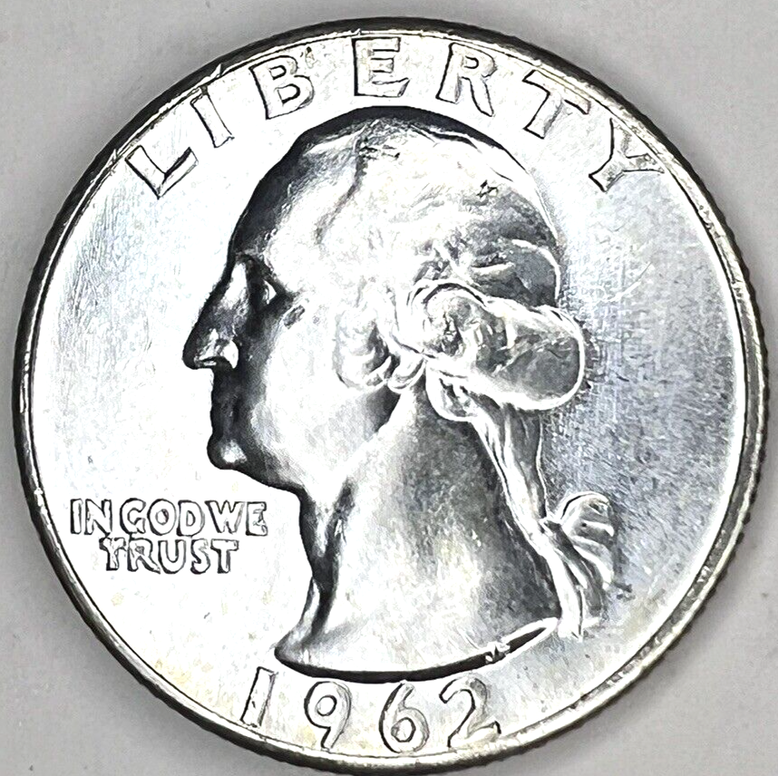 1962-P GEM BU Washington End Coin OBW US Treasury 90% Silver Quarter TONER ALERT