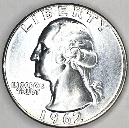 1962-P GEM BU Washington End Coin OBW US Treasury 90% Silver Quarter TONER ALERT