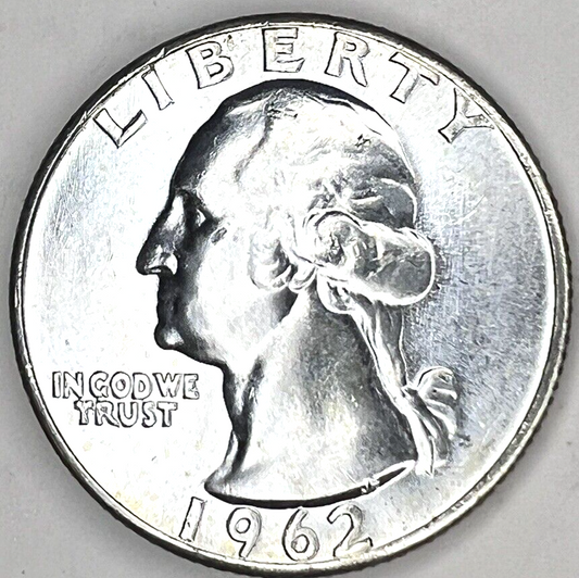 1962-P GEM BU Washington End Coin OBW US Treasury 90% Silver Quarter TONER ALERT