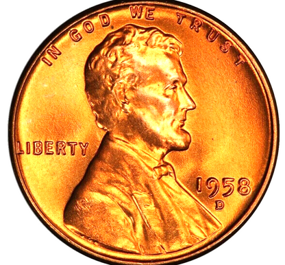 ✅ 1958-D Lincoln Wheat Cent GEM BU 1c BRILLIANT UNCIRCULATED From OBW Roll