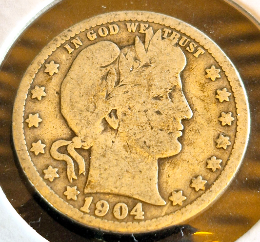 1904 Barber Silver Quarter 90% SILVER Coin Raw Nicer Circulated Condition