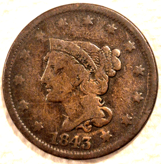 1843 Braided Hair Large Cent 🔥Petite Small Letter Head Variety🔥 Nice Details