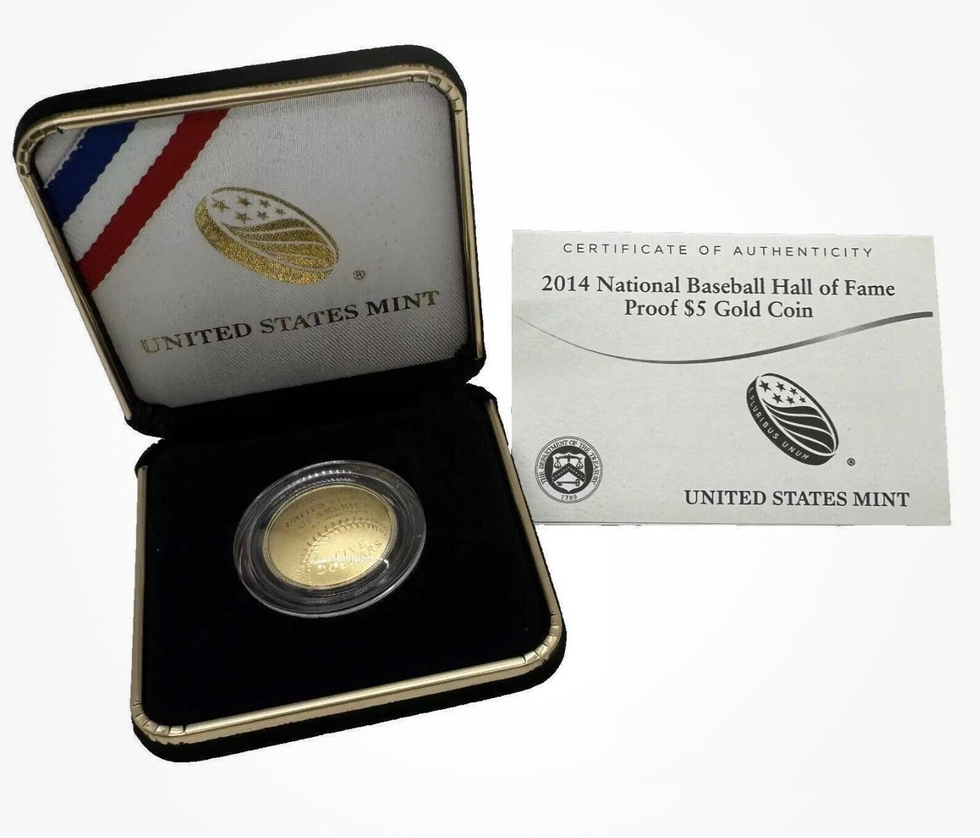 🔥 2014 W National Baseball Hall of Fame Gold 💰PROOF $5 Coin HOF US Mint  ✅