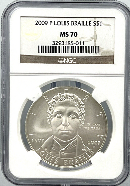 2009 P LOUIS BRAILLE NGC MS 70  $1 Commemorative Coin Silver Dollar