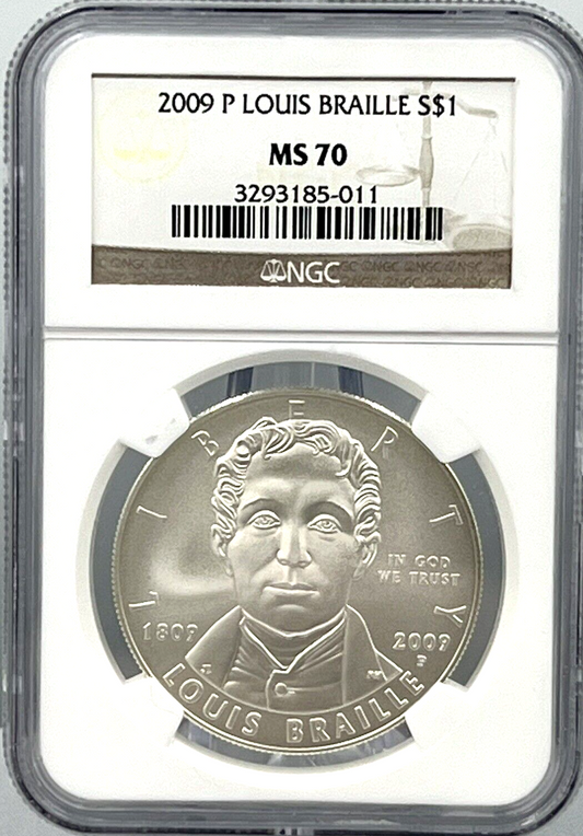 2009 P LOUIS BRAILLE NGC MS 70  $1 Commemorative Coin Silver Dollar