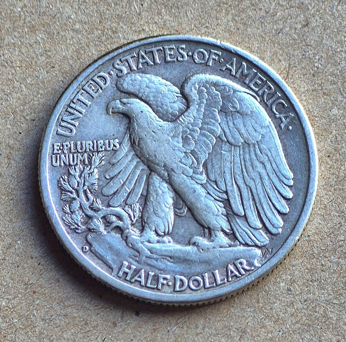 1937-D Walking Liberty Half Dollar 90% Silver XF-AU Circulated Features 50C