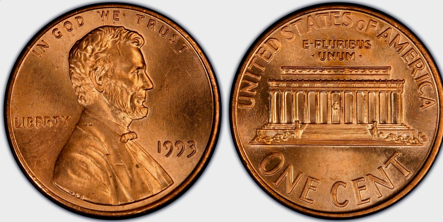 1993 P Lincoln Memorial BU Brilliant Uncirculated 1C From 🔥OBW Bank Roll🔥