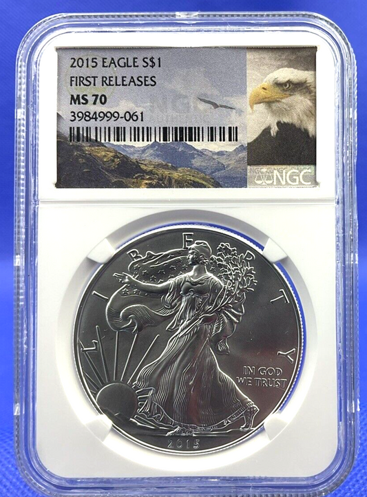 🎯2015 American Silver Eagle $1 NGC MS70 FIRST RELEASES Special Bald Eagle Label