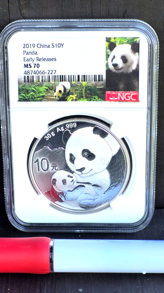 💰2019 China S 10Y Panda Early Releases NGC MS70 30 Grams Silver coin .999 fine