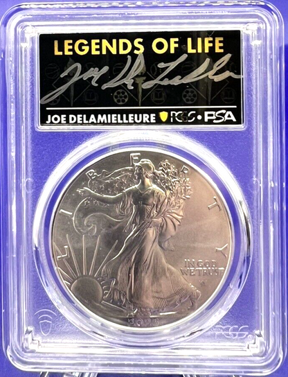 🏈 JOE DeLAMIELLEURE 2023 $1 Silver Eagle .999  PCGS MS70 FS Legends of Life 🏅