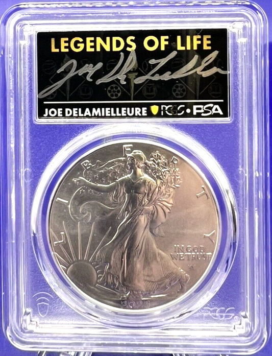 🏈 JOE DeLAMIELLEURE 2023 $1 Silver Eagle .999  PCGS MS70 FS Legends of Life 🏅