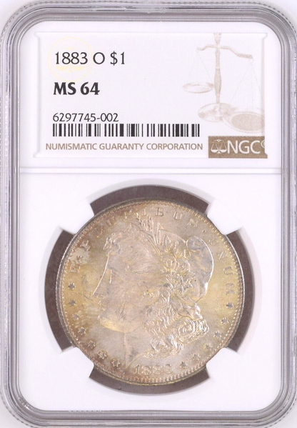 1883-O Morgan Silver Dollar NGC MS64 Gorgeous Rainbow Toning New Orleans Coin $1