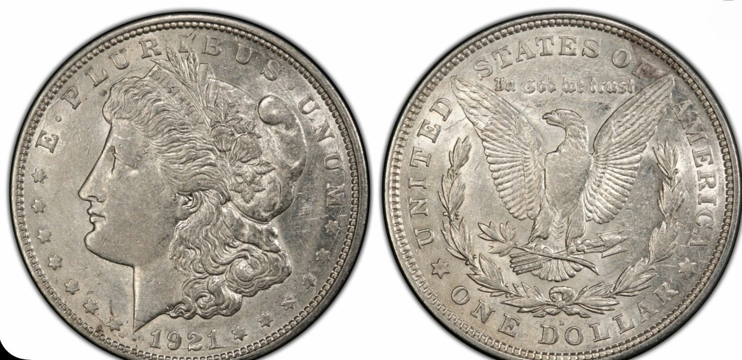 (1) 1921-D Morgan Dollar 90% Silver With AU+ Circulated Features 1$