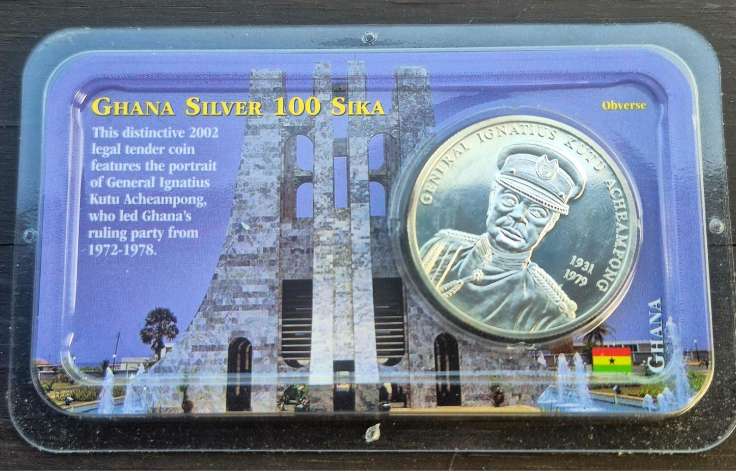 2002 GHANA SILVER 100 SIKA COIN UNCIRCULATED 92.5 % SILVER