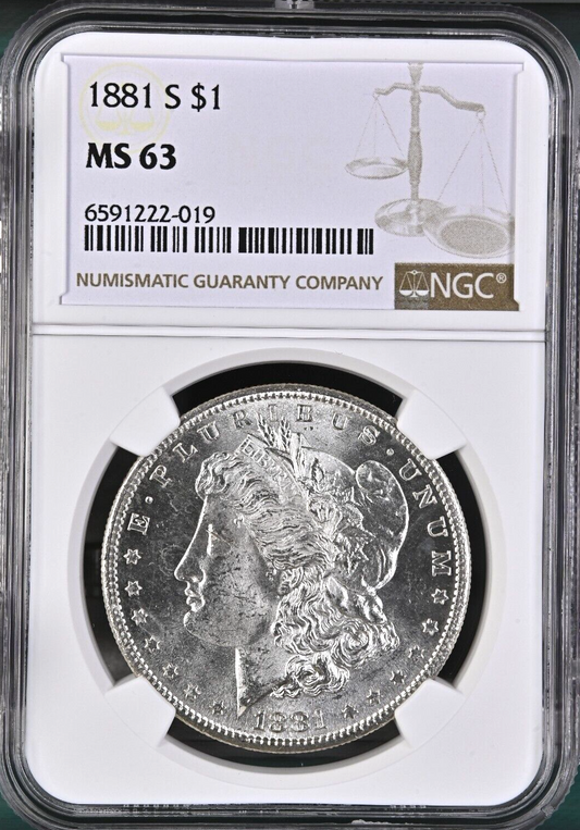 🔥 MS63 1881-S Morgan Silver NGC $1 Dollar Coin 90% MIRRORS Bright White Sharp💯