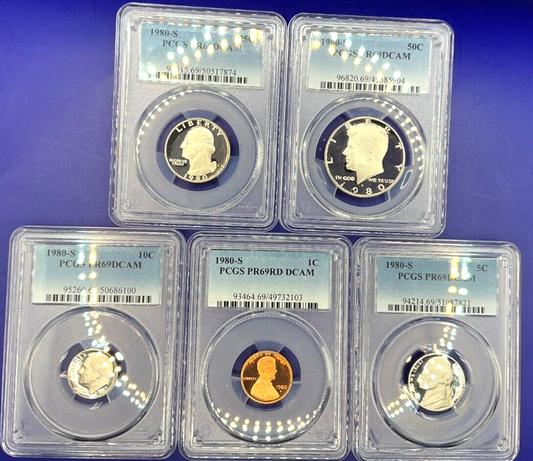 1980-S 5 Coin Proof Date Set PCGS PR69 DCAM Newly Graded Coins