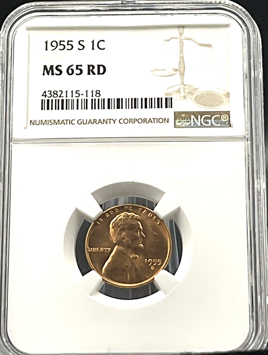 ✅  1955 S  Lincoln 1C Wheat Penny 🔥 NGC MS 65 RD - Crisp Cent Details  ✅