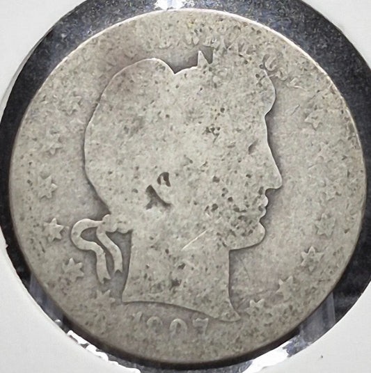1907 D Barber Silver Quarter 90% SILVER Coin Raw Circulated FR or Less Condition