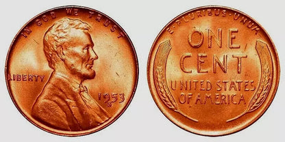 1953-S Lincoln Wheat Cent BU Uncirculated From Original Bank Wrapper Roll OBW