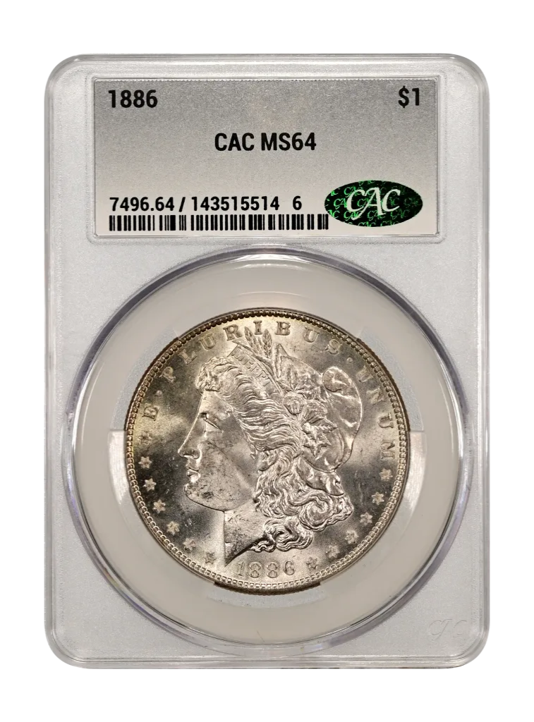 1886 Morgan Silver Dollar CAC MS 64 Newly Graded Bright White Coin